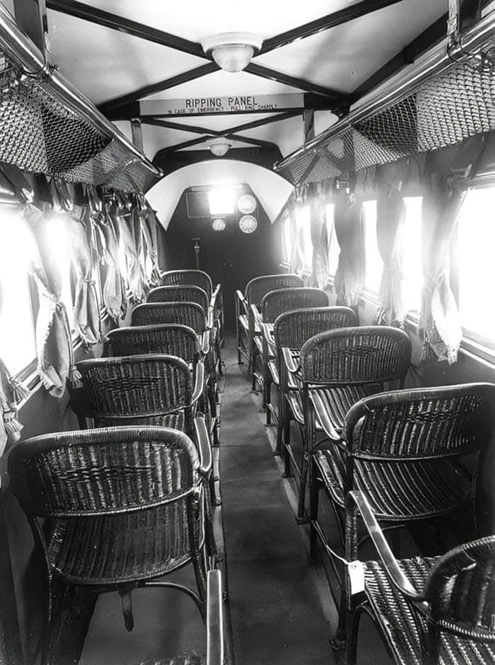 Inside a commercial airplane, 1930